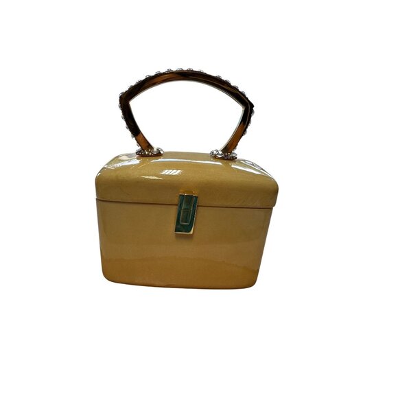 Vtg Lucite Box Purse Rhinestone Embellished Handle White Stag? Wilardy? Read - Picture 1 of 16